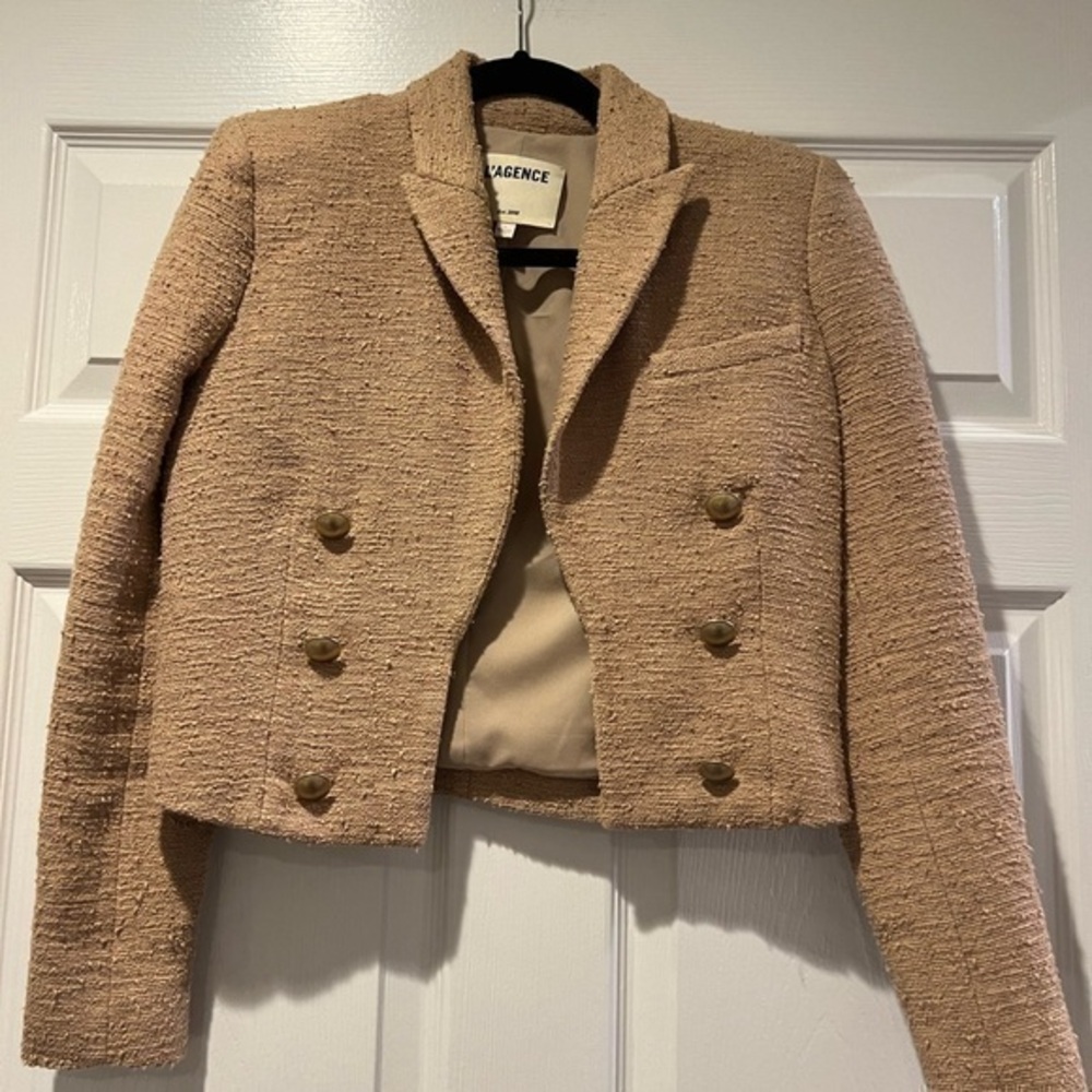 L'AGENCE Tan Cropped Tailored Blazer Jacket Size 0